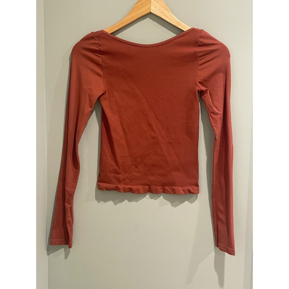 Free People‎ Intimately Ruched Ribbed Long Sleeve Top Terracotta XS P - Picture 3 of 5